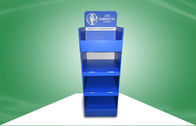 Le carton de position de quatre étagères montre les présentoirs bleus de plancher d'Assemblée