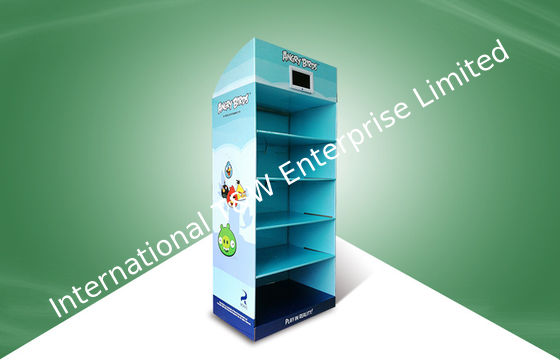 Un bon prix. Cinq jouets fâchés d'oiseaux de présentoirs de carton de POP d'étagère fixes avec le joueur de TV en ligne