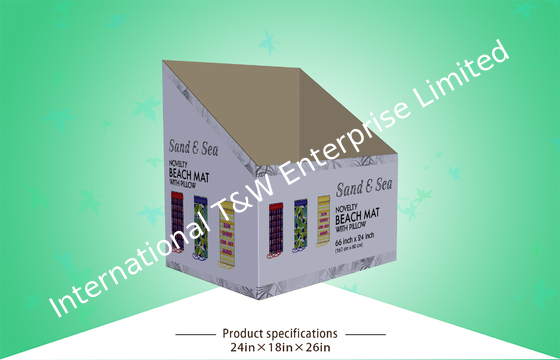 Un bon prix. La poubelle au détail de serviette de plage de carton montrent le matériel qui respecte l'environnement avec la stratification brillante en ligne